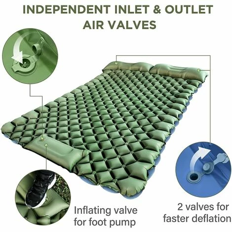 Vente flash 💯 LIFCAUSAL Double Matelas De Couchage De Camping, Coussin De Camping Gonflable Presse-pieds Ultraléger 2 Personnes Tapis De Camping Avec Oreiller Pour Camping Randonnée Voyage Sac à Dos Tente Et Vanlife ⌛ – Image 2
