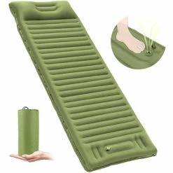 De gros ❤️ MACARON Matelas De Camping Gonflable, Coussin D'air Ultraléger Étanche Tapis De Couchage Avec Oreiller, Portable Matelas Autogonflant Pour Camping Voyage Randonnée Plage Tente (Armée Verte)LO-Ron 🎁