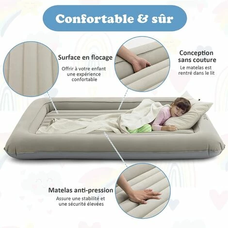 Offres 😍 COSTWAY 2 En 1 Lit Gonflable Pour Enfants, Ensemble De Matelas Pneumatiques Pour Enfants Avec Pompe Électrique, Pour 18-24 Mois ✔️ – Image 3