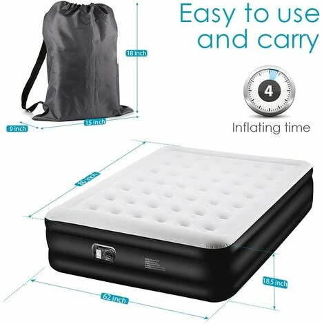 Acheter ✨ HAZEL Matelas Gonflable 2 Personnes Avec Pompe Electrique Intégrée, Lits Gonflable D’Appoint Pneumatique Lit D'invité, 203 X 157 X 47 Cm ✔️ – Image 4