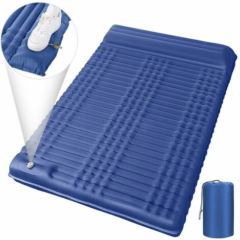 Tout neuf 😍 HAPPYSHOPPING Tapis Gonflable Double Avec Tirettes Autogonflant, Bleu Marine - Bleu Marine 😍 – Image 4