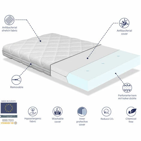 Tout neuf ✔️ DORMALIT Pack Matelas 80X130 CARAMEL LIT ENFANT, Epaisseur 11 CM + 1 Oreiller A Memoire 80x35 + 1 Protege Matelas 80x130 👍 – Image 3