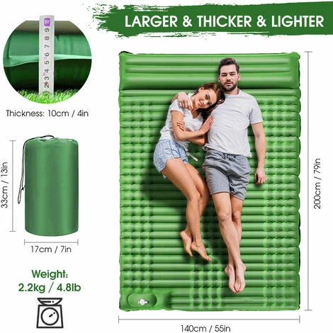 Le moins cher 👍 ASUPERMALL Matelas De Couchage Double Gonflable De 10,2 Cm D'épaisseur Avec Oreiller Et Pompe Intégrée Matelas D'air Léger Et Imperméable Pour Camping, Voiture, Voyage, Randonnée, Bleu Marine, 200 X 140 X 10 Cm 🎉 – Image 4